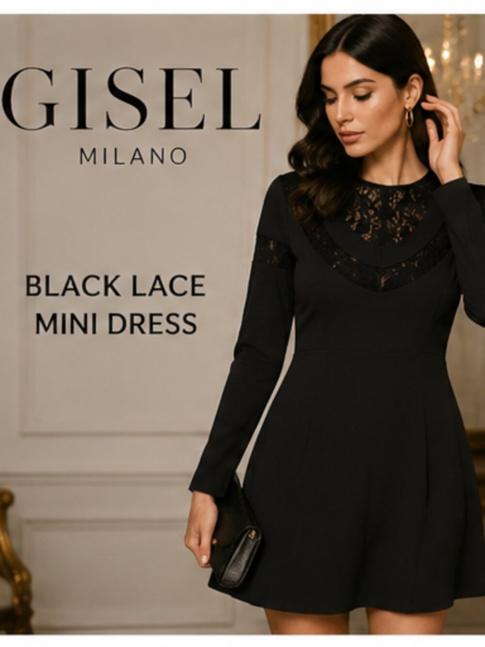 Gisel Milano Black Lace Bodice Mini Dress Size M NWT